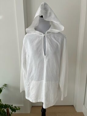 TALBOTS 100% Irish Linen Hoodie Pullover Beachy Coastal Minimalist Relaxed Fit